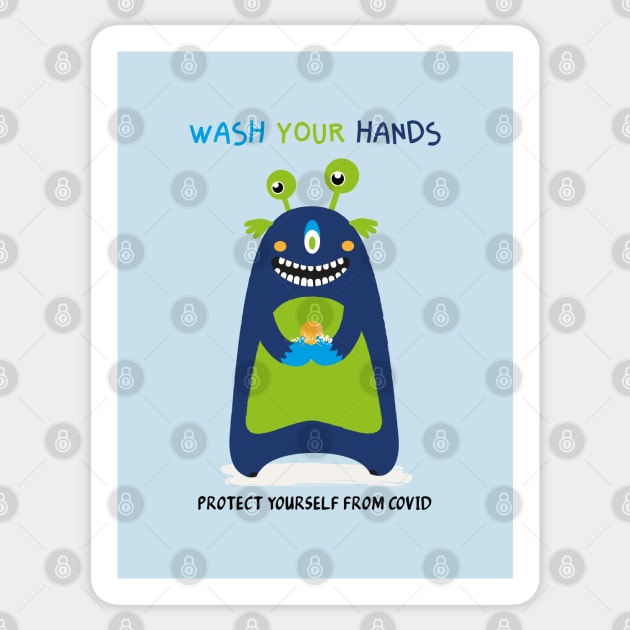 Wash your hands - happy monster Sticker by grafart